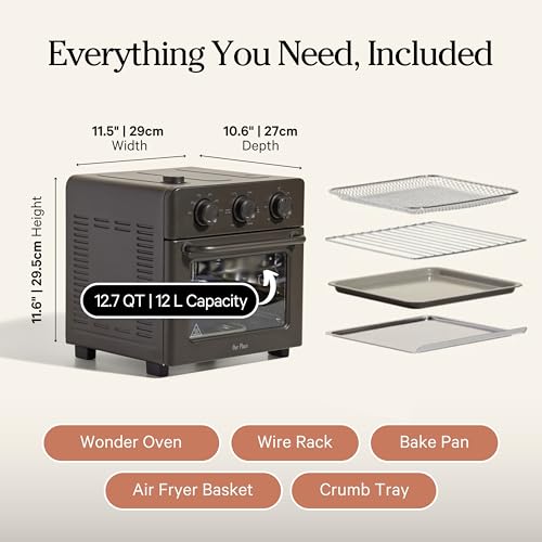 Our Place Wonder Oven | 6-in-1 Stainless Steel Air Fryer Toaster Oven Combo with Basket, Rack, Pan & Tray | Compact 13 QT Countertop Capacity - Toast, Roast, Bake, Reheat, Broil & Steam | Char - Image 3