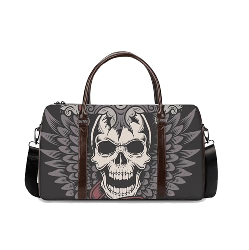 Dark Gothic Spinner Suitcase – Black Skull Rolling Luggage, Horror Cabin Carry-On, Rugged Hard Shell Travel Gear Bag for Men and Women (18 x 8.5 x 10 Inches)