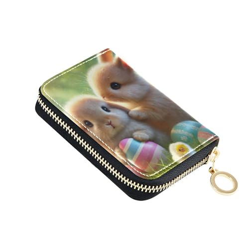 Easter Bunny Couple Garden Wallet for Women Zip Around RFID Blocking Card Holder Cute Ladies Zipper Wallet with Coin Pouch