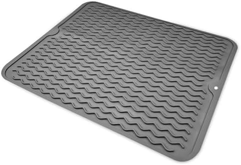 KitchenRaku 2 Pezzi Tappetino scolapiatti 40x45cm, Resistente al calore,Sottobicchieri in silicone antiscivolo, Presine, Tovaglietta, Ripiano per cucchiai (Grigio