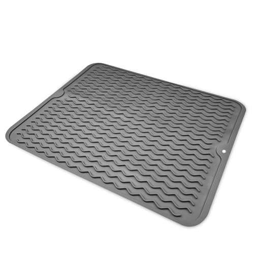 Newpop Tapis Egouttoir Vaisselle Silicone, 40 cm x 30 cm Tapis Absorbant Vaisselle Cuisine, Tapis de Sechage Vaisselle pour Évier de Cuisine, Résistant À la...