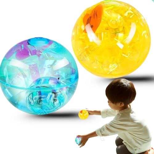 Image of GRAPHENE 2 Pcs Glitter Bouncing Ball for Kids Toddlers LED Flashing Luminous Ball Transparent Water Filled Colorful Light Rubber Balls GlitterToy Anti Stress 2.5 Inch Best Return Gift