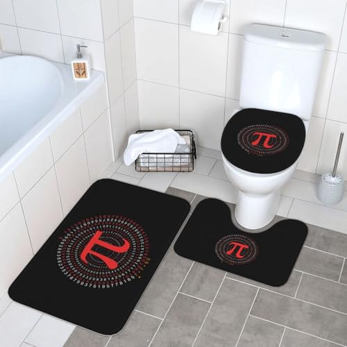 トイレマット 円周率柄 数学柄 理科柄 公式柄 バスマット 3点セット ふたカバー 吸水 おしゃれ 滑り止め トイレ床マット カーペット フタカバー 便座カバー U型 O型 兼用 浴室 家庭用