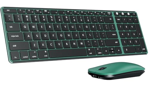 Image of seenda SKM64-2 Bluetooth Wireless Keyboard Mouse Combo for Mac MacBook iPad | Triple Bluetooth for 3-Device Switching, Silent, Rechargeable, Compact Slim Combo for MacBook Pro /Air iPhone, Black Green