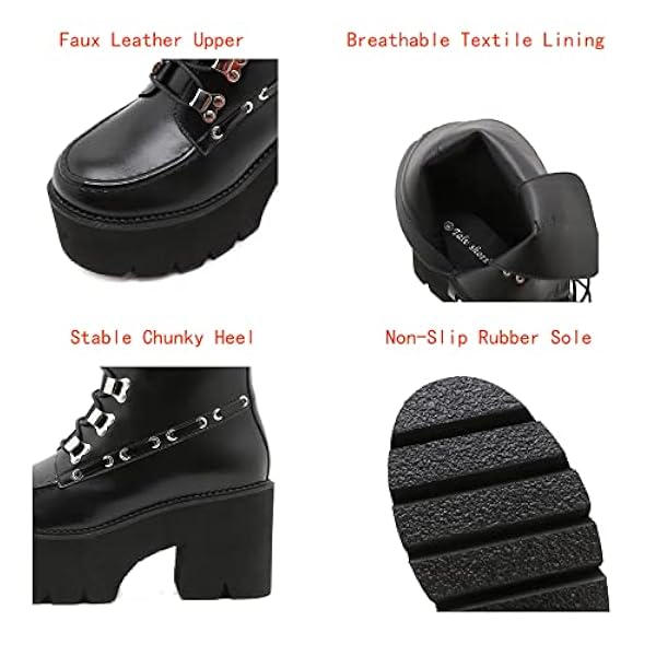 Dames dikke hoge hakken veter rond teen zwart platform laarsjes punk laarzen ritssluitingen laarzen