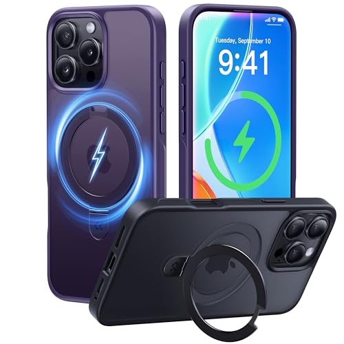 Image of CASEKOO Ultra-Magnetic Stand for iPhone 16 Pro Case, Shockproof, Purple | [Military Drop Protection] [Compatible with MagSafe] Translucent Matte Slim Ring Holder Case for iPhone 16 Pro 6.3 Inch