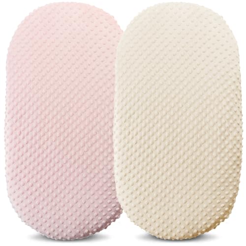 Image of Owlowla Bassinet Sheet Set,Ultra Soft Minky Cradle Sheets Universal Fitted Bassinet Pad /Mattress for Baby Boys Girls(Cream /Pink)