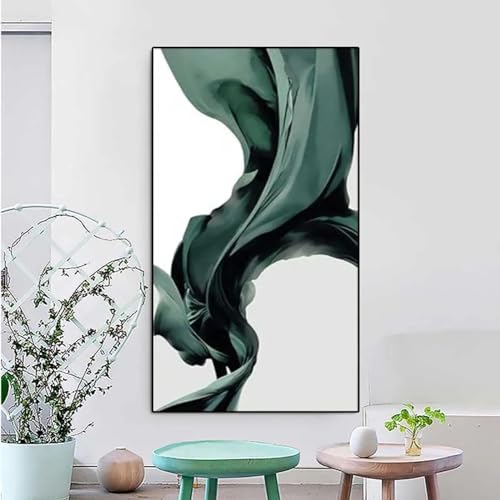 Tableau d'art mural soie verte fluide abstraite pour salon