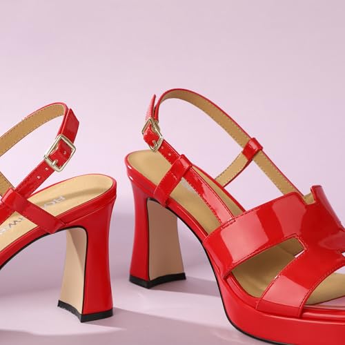 Image of ROSERWISH Heels for Women Chunky Block Platform High Heels Square Open Toe Strappy Heel Sandals Wedding Party Prom Fashion Slingback Dress Pump Sandals Shoes