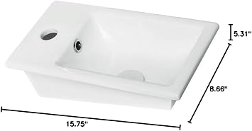 071000-U-One Hole Mini Rectangle Ceramic Self Rimming Sink, White
