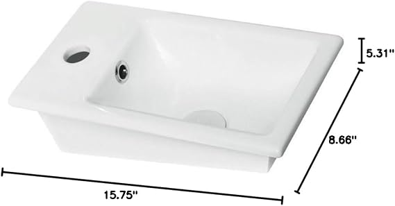 071000-U-One Hole Mini Rectangle Ceramic Self Rimming Sink, White