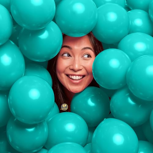 Image of AFTERLOON Biodegradable Natural Rubber Latex Mini Balloons 50 pcs Turquoise Blue 5 Inch, Plastic-Free Alternative Matte Color Durable Thickened Extra Strong Helium Float, Baby Shower Wedding Decor