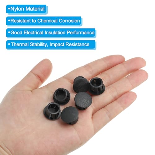 Image of PATIKIL Hole Plugs Plastic, 100 Pcs 13mm(1 /2 inch) Screw Bumper Hole Plug Flush Snap Type Round Hole Cover Caps for Round Holes Cabinet Furniture Kitchen, Black