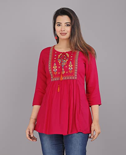 Image of Ganga febtex Women's Rayon Embroidered Short Kurti /Tops