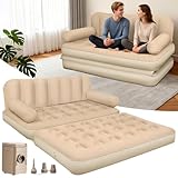 ChlorBlu Queen Size Air Sofa Bed Mattress with Headboard and Pump, Flocked Surface Blow Up Couch Inflatable Bed for Home,Folding Inflatable Couch for Camping, 2-in-1 Valve Inflatable Sofa 73'x61'x32''
