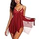 ONGASOFT Dessous Damen Sexy Unterwäsche Öffnen Zurück Sleepwear Tiefer V-Ausschnitt Mit Tanga Spitze Babydoll Negligees Kleid, Rot