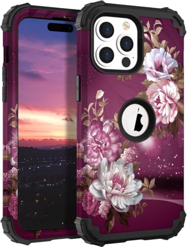 Hocase Heavy Duty Case for iPhone 15 Pro 6.1"", Royal Purple Flowers