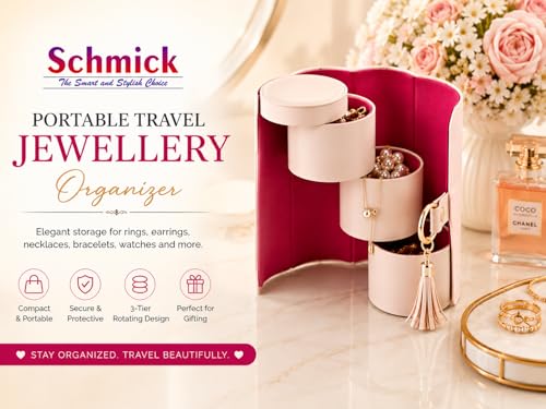 Image of Portable Travel Jewellery Box for Women & Girls - 3-Layer Compact Organizer Roll for Rings, Earrings, Necklaces & Bracelets (Baby Pink)
