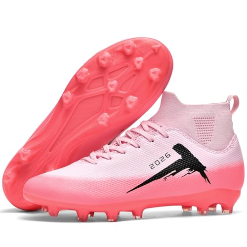Kmrlofiy Botas de Fútbol Hombre Spikes Aire Libre Profesionales Zapatillas de Fútbol Tacos Atletismo Calzado de Fútbol Training Zapatos de Fútbol Deporte (Rosa, 41EU)
