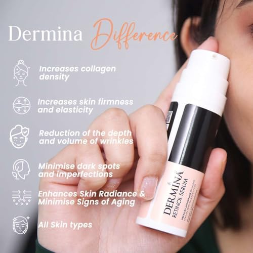 DERMINA Retinol Face Serum with Niacinamide & Aloe Vera | Anti-Aging, Reduces Fine Lines, Wrinkles & Dark Spots | Plumps Skin & Clears Pores | 30ml/1.01 FL.OZ (Pack of 2)
