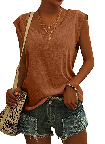 Langwyqu Womens Cap Sleeve Blouses T-Shirt Casual Loose Fit Basic Shirts Tank Tops