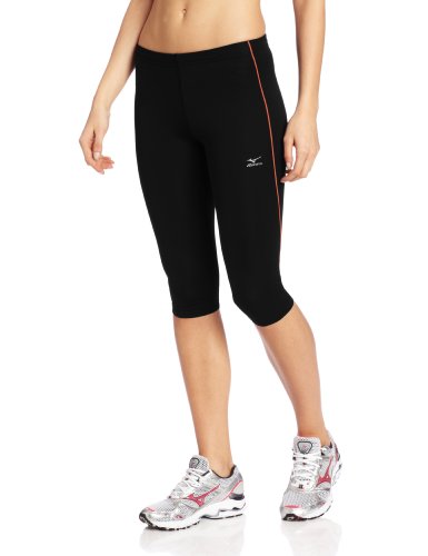 Mizuno Running Women's DryLite Exodus 3/4 Tights, Black/Coral, X-Large
