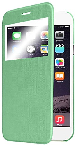 PASONOMI iPhone 6 Plus Case, [Smart Window View] Apple iPhone 6 Plus Folio Wallet Case - Slim Flip Leather Case for Apple iPhone 6+ iPhone Plus 5.5 Inch Smartphone (Green)