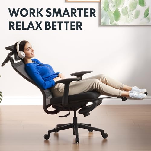 Image of FLEXISPOT Ergonomic Office Chair with Footrest, Mesh High Back Computer Chair, Home Office Desk Chairs, with Adjustable Lumbar Support /2D Headrest /Reliable Base, Elastic Foam Seat, Black, OC3 Cloud-F