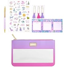 Lilly Pulitzer Pencil Case with Planner Accessories for Adults, Agenda Bonus Pack Includes Stickers, Click Pen, Mini Notepad, Bookmarks, and Zipper Pouch, Ombre