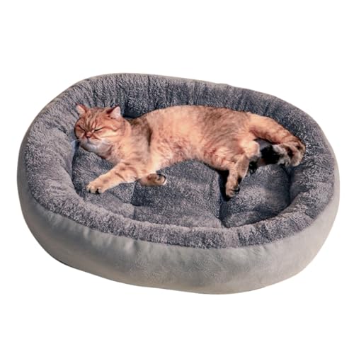 Donut Calming Pet Bed for Small Dogs Cats Rabbits, Oval Soft Fluffy Plush Pet Bed, Washable Warm Cozy Cat Bed, Grey(XL-80x70x21C