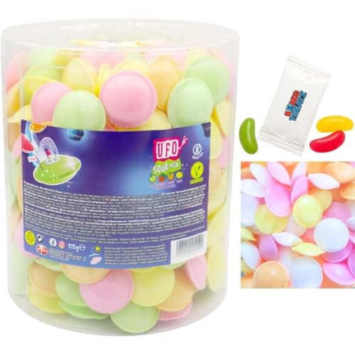 Flying Saucers Sweets Bulk Tub 375g Fizzy Fruit Flavour Citric Wafers with Sherbet Filling Retro Gluten Free Party Bag Fillers Pick & Mix Birthday & Wedding Candy Boxed Treatz