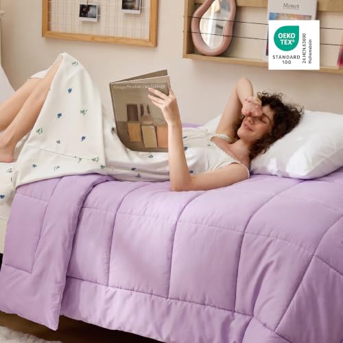 Image of Bedsure Comforter Duvet Insert - Quilted Comforters Twin Size, All Season Duvet, GentleSoft Down Alternative Bedding, with 8 Tabs, Gifts for Women /Men, Light Purple, Twin 88 x 68 Inches