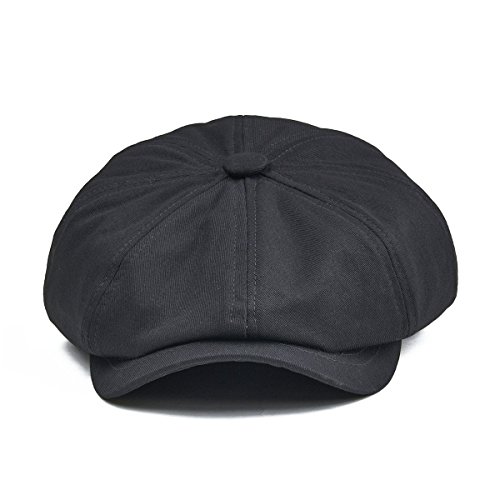 Botvela Men's Newsboy Flat Cap 100% Cotton Gatsby Ivy Golf Cabbie Hat (Black, 7 7/8) #TOP2