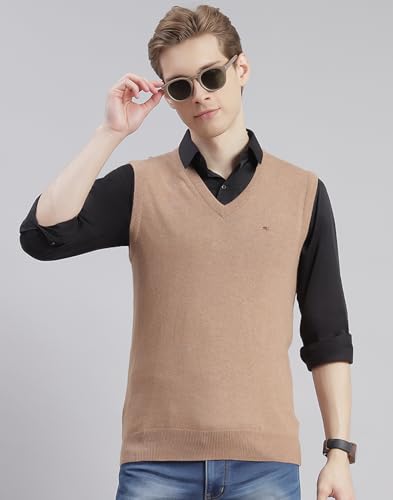 Image of Monte Carlo Off White Solid V Neck Sweater | Warm Woolen Pullover for Men | Soft Comfortable Knitted Winter Wear Sweater for Men's