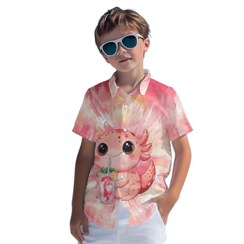 Image of Kids Tie-dye Hawaiian Shirt 80s Button Down Retro Short Sleeve Casual Beach Tropical Funny Party Outfits for Boys
