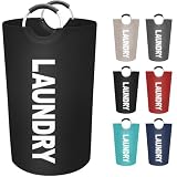 EpicTotes 90L Large Laundry Basket, Freestanding Waterproof Laundry Hamper, Collapsible Folding Tall Clothes Hamper, Easy Carry with Foam Protected Aluminum Handles for Dorm, Family, Travel (Black)