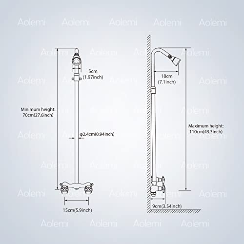 Aolemi Brushed Nickel Outdoor Shower Kit Wall Mount With Adjustable Slide Bar Dual Cross Handles Exposed Shower Faucet Set With Overhead Shower Brass Mix Valve #TOP4