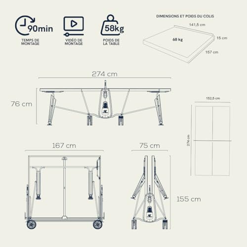 Cornilleau 400X - Outdoor Tischtennisplatte - Klappbar - Wetterfest - Robust - Rollbar - Tischtennistisch für draußen mit 5 mm Melaminharzplatte - Blau