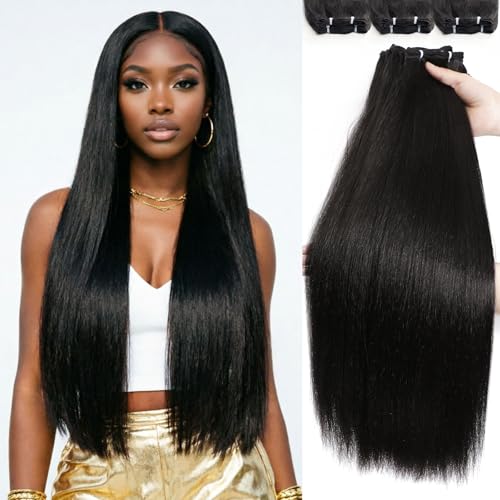 6 Bundles Yaki straight bundles hair Human Blend Synthetic Hair Yaki Straight for Black Women Heat Resistant Soft Natural Appearance No Shedding No Smell No Tangle (22 24 26 Inch)