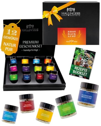 Hallinger Brot-Backlust XL - Set de regalo de especias hecho a mano, 12 especias para pan para hacer pimpen (set) - Día de San Valentín como regalo para él y regalo para ella | Cumpleaños