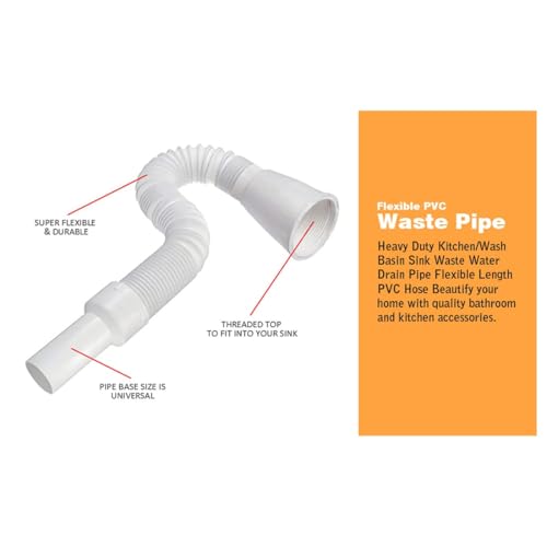 Image of G-Promise Sink Pipes for Kitchen & Wash Basin, 35 Inch Collapsible PVC Waste Pipe, White, Pack of 1