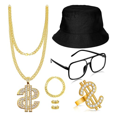 Costume unique années 1970 avec collier bling-bling et bagues pour soirée déguisée disco