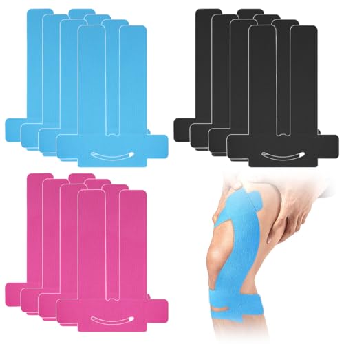 12 cintas de kinesiotapes precortadas para rodillas, respetuosas con la piel, con una comodidad de uso perfecta, cintas de kinesiotapes para dolor de rodilla, cinta de algodón para deportes y apoyo