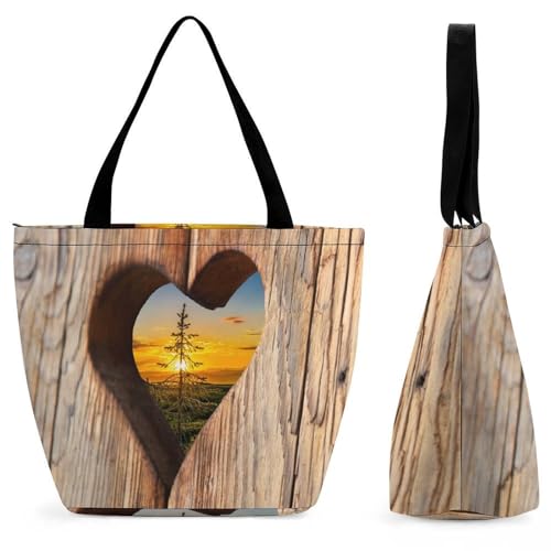 Sac shopping pour voyage Coeur en Bois Coucher de Soleil