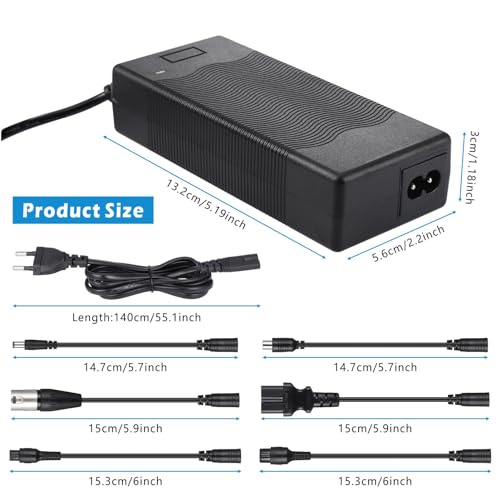 JIZZU Ladegeräte Für Scooter, E Scooter Ladegerät, Hoverboard Ladekabel mit 6 Anschlüssen, Hoverboard Akku Elektroroller Ladegerät für Scooter Elektrisch