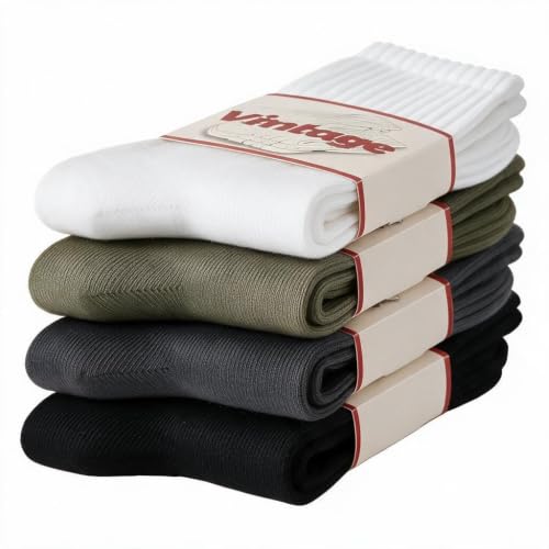 Image of DAUCO 4 Pairs 98% Cotton Socks for Men Women Crew Seamless Fall Slouchy Socks