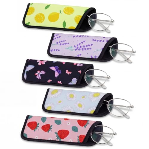 Image of 5 Pack Soft Eyeglasses Case Slim Sunglasses Pouch for Women Portable Cloth Eyewear Case Spectacle Sleeve for Girl(Fruit Floral)