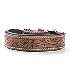 Jack & Russell Exklusives Hundehalsband aus Leder mit geschnitzten Blumenmustern/Ornamenten – Halsband aus Büffelleder – gepolstertes Hunde Lederhalsband Abey (XL (46,0-58,0cm)