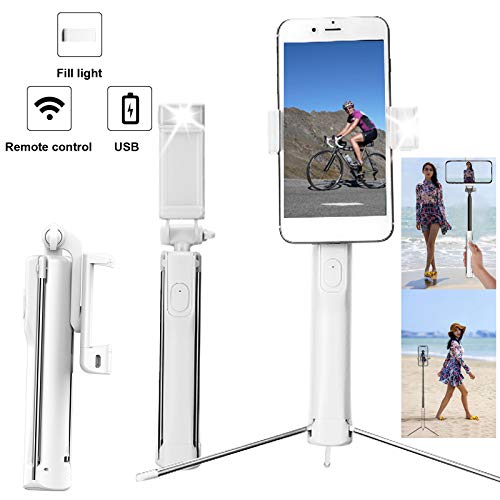 BGJOY Selfie Stick Tripod, Extendable Selfie Stick with Detachable Bluetooth Remote Shutter, Travel