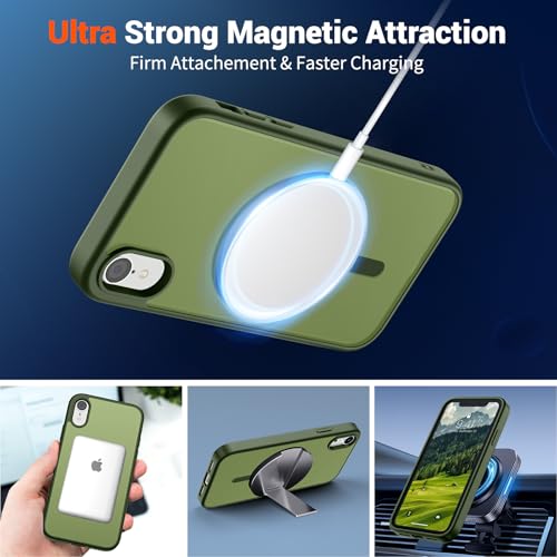 Image of SUPFINE Magnetic for iPhone XR Phone Case Cangling Green | With Screen Protector, Translucent Matte, Compatible with MagSafe, Military Grade Drop Proof, Rugged Shockproof Protective
